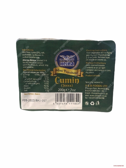 Bild von Heera Mini Papadums Cumin Jeera 200g